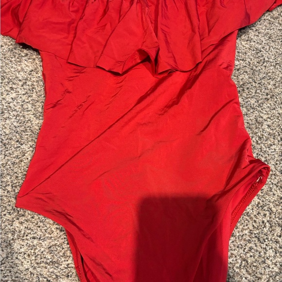 Red Ruffled One Piece Swimsuit - Picture 2 of 3